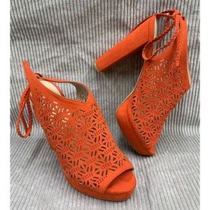 Aldo Suede Laser Cut Open Toe Tie Back Heels Shoes Women's Size 7  Red